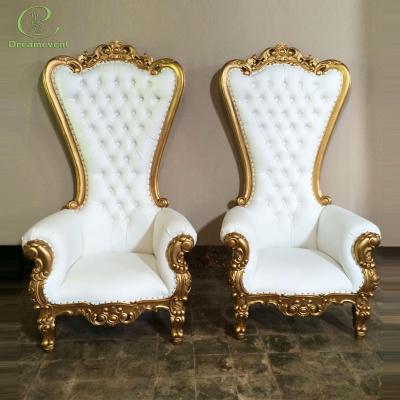 China European Style Luxury Royal White Throne High Back Wedding Chair Bossy Solid Wood King Chair for sale