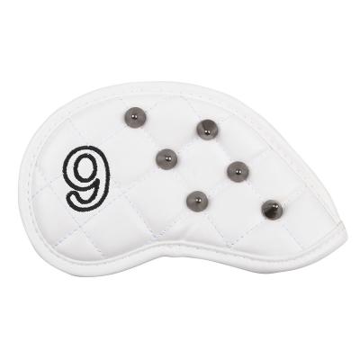 China New Design Durable Waterproof PU Leather Black 9Pcs/Set Golf Tinplate Covers Club Covers Rivet Style Number Embroidered Black/White Club Covers for sale