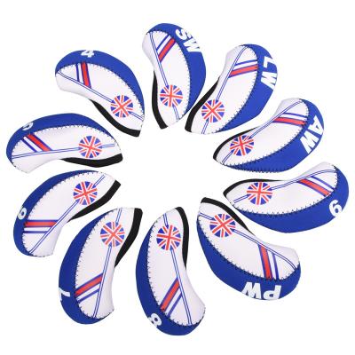 China Durable Factory Price 10 Pcs / Set Printed Patterns Golf Club Head Cover UK Flag Golf Iron Covers for sale