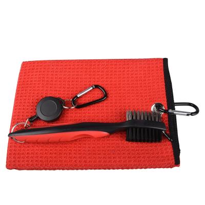 China Durable Hot Selling Golf Club Cleaning Set With 40*60CM Golf Microfiber Waffle Sports Towel And Double Side Golf Club Cleaning Brush for sale