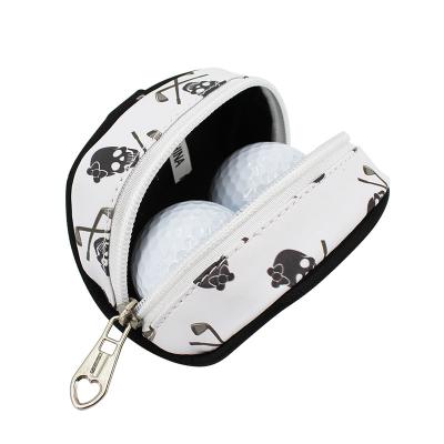 China New Arrival PU Skull Pattern Lightweight Portable Leather Golf Ball Pouch Waterproof Storage Bag With Tees Holder And Hook For Outdoor for sale