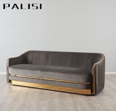 China Handcraft Folded Velvet Gold Velvet Sofa Set Villa Living Room Luxury Modern Furniture Gold 3 Seat Sofa For Hotel for sale