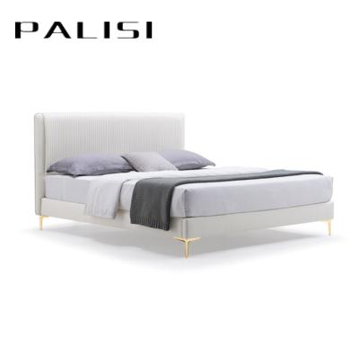 China Modern design & low price high quality synthetic white leather bedroom PVC bed PU beige nordic bed set Italy simple design for sale