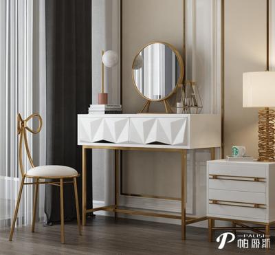 China Contemporary hot sale design white lacquer makeup dresser table set with mirror and chair luxury dressing table for sale