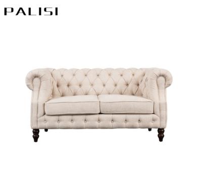 China Seat Two Sofa Loveseat Tufted European Royal Sofa Button Living Room Furniture Chesterfield Beige Linen Scandinavian Tufted Design for sale