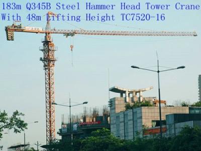 China 183m Q345B Steel China Hammer Head Tower Crane With 48m Lifting Height TC7520-16 for sale