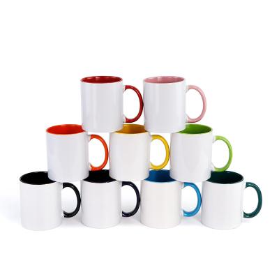 China Viable Custom LOGO 11oz White Sublimation Porcelain Colored Inner Outer Coffee Mug for sale