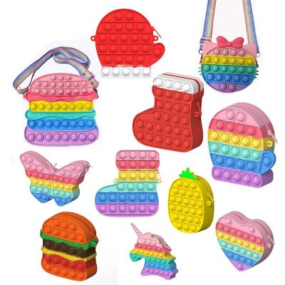 China Relieve Stress& develop intelligence christmas gift noise n play other toys pop up bag silicone push bubble fidgety noise purse shoulder bag stress relieve fidgety person toys for sale