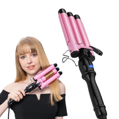 China 2022 Blue LCD Display New 3 Barrel Portable Curling Iron Hesitate Tools With Adjustable Temperature For Wholesale for sale