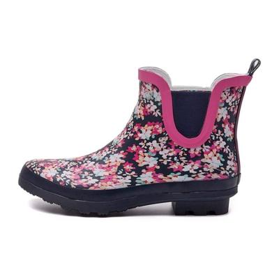 China Fashion Trend Fashion Ladies High Top Rain Boots Blue Flowers Long Rubber Rain Boots Wholesale for sale