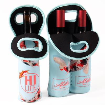 China Cooler Printed Neoprene Perfume Bottle Bag Wine Beer Bottle Cooler Bag With Zipper Bottle Pouch for sale