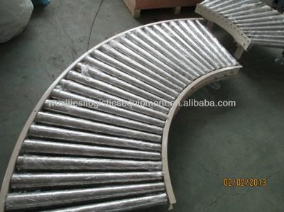 China Heat Resistant JS Curved Roller Conveyor System Spinning Roller Conveyor Table for sale