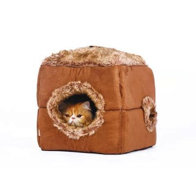 China Sustainable Wholesale Cubic Style Soft Faux Fur Covered Pet Beds For Dog And Cat In High Quality for sale