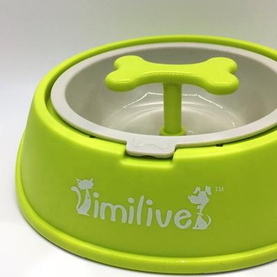 China Sustainable Wholesale Bone Shaped Interactive Pet Swallow Detachable Slow Stopper Feeder Dog Bowls for sale