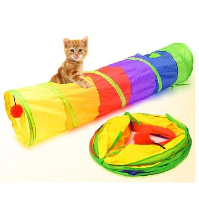 China Viable Colorful Indoor Outdoor Use Bored Pet Toy With Pompom Ball Cattoys Puppy Kitty Kitten Rabbit Tunnel for sale