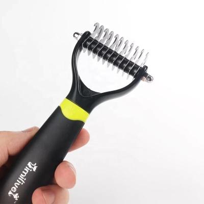 China Durable Self Cat Dog Fur Hair Undercoat Clean Solvent Viable Grooming Dematting Rake Slicker Brush Comb for sale