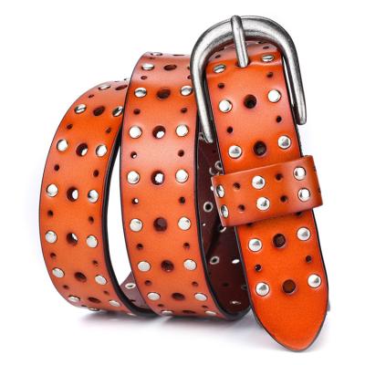 China New contact customer service style European leather rivet needle punk belt lady decorative belt wholesale and American buckle for sale