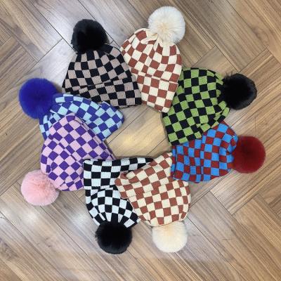 China New fashion COMMON dual-use knitted warm hat woolen plaid chessboard hat European and American scarf hat for sale