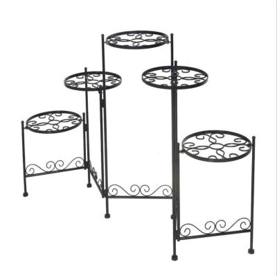 China CLASSIC Foldable Trellis 5-Tiered Flower Stand Iron Flower Pot Rack Indoor Outdoor Folding Garden Stand for sale