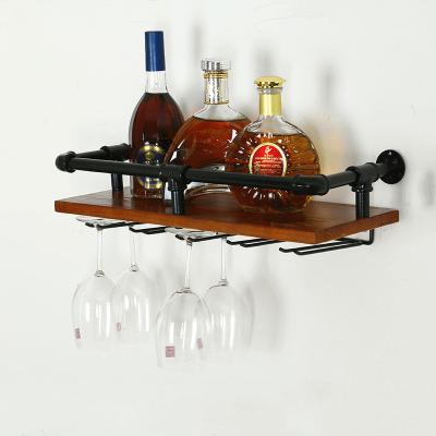 China Minimalist Industrial Style Wine Shelf Hanging Bar Cup Rack Wall Mount Rack Storage Shelf Wall Mounted for sale