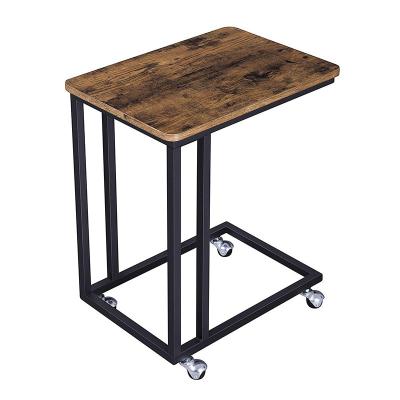 China Living Room Convertible Metal Coffee Snack Laptop Side Table Computer Solid Wood Mobile Desk with Rolling Casters for sale