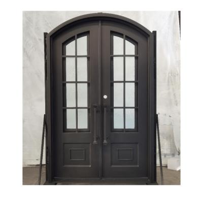 China Waterproof entrance arched iron french door design front entry door for exterior wrought double french door for sale