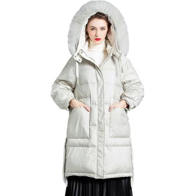 China Women's Duck Down Waterproof Winter Jacket Loose Warm Down Jacket White Long Over The Knee Jacket for sale