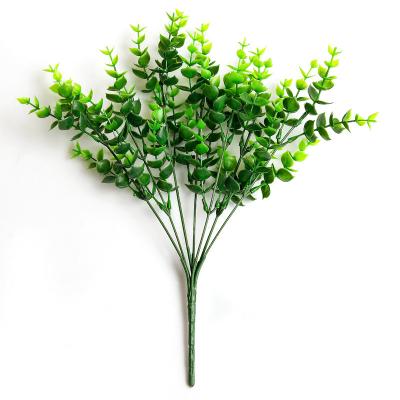 China Plastic Simulated Greenery Bifurcated Eucalyptus Leaves Plastic Fake Flowers Bouquet Restaurant Flower Bed Layout Decoration for sale