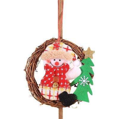 China Creative Rattan Cloth Sponge Christmas Wreath Door Hanging Small Christmas Tree Doll Vine Ring Wreath Rattan Pendant Christmas Decoration for sale