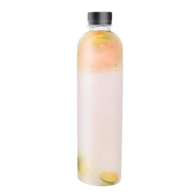 China 100% Virgin Material 1000ml Empty Clear Round Milk Tea Bottle 32oz Disposable Custom Cold Plastic Coffee Screw Cap Bottle for sale