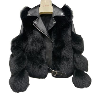 China 2021 New Arrival Viable Fashion Sheepskin Leather Jacket Women Fox Black Genuine Fur Coat for sale