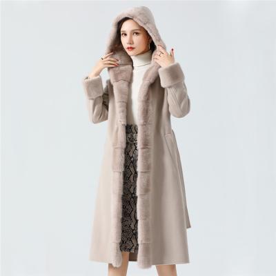 China New Real Breathable Cashmere Hooded Coat With Mink Fur Trim Handmade Women Jacket Wool Coat S8601 for sale