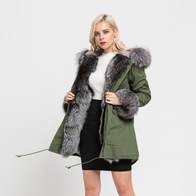 China Anti-wrinkle Rex Rabbit Lined Parka Winter jacket real fur parka women with fox fur collar hooded for sale