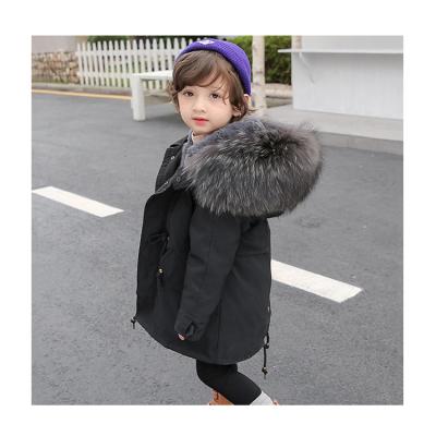 China Real fur parka children new arrival rabbit fur lining collar kids winter waterproof coat for sale