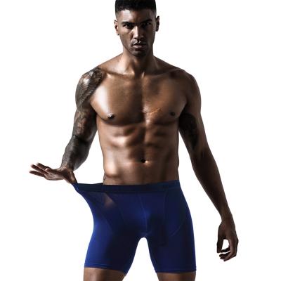 China Antibacterial ice silk mesh men's underwear head sports running anti-wear leg lengthened modal boxer shorts long-legged five-point pants for sale