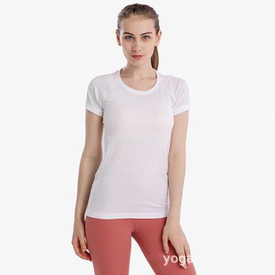 China Breathable Wholesale Sports Waist Plain Color Workout Tops Gym Sour Face Sports Yoga Quick-Drying Short Sleeve T-Shirt for sale