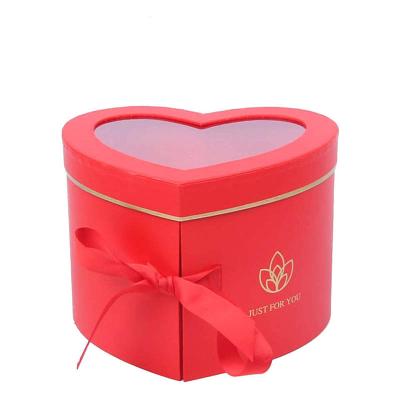 China Recycled Materials Flower Hot Stamping Heart Shaped Box With Lid Florist Packing Box Gift Flower Paper Box Creative Heart Designbox With Rotatable for sale