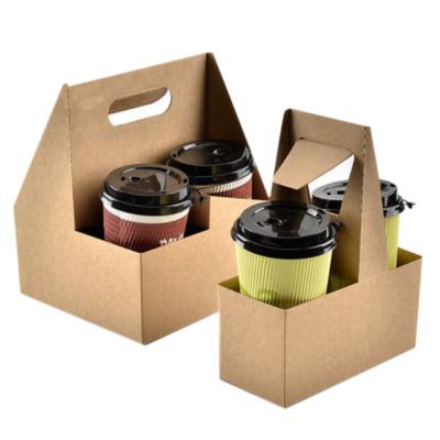 China Recycled Materials 4 Bottle And Two Bottle Kraft Paper Board Coffee Beverage Drink Cups Take Out Boxes Carry Trays With Handles for sale