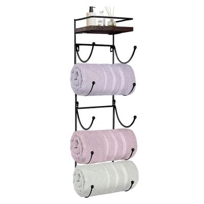 Κίνα Wall Mounted Stable Towel Rack With Top Wooden Shelf Towel/Wine Rack Holder Organizer 5 Compartments For Bathroom Storage Bath Towels προς πώληση