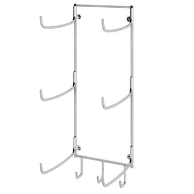 China Stable Chrome Metal Yoga Mat Rack Wall Mount Yoga Mat Storage Holder Sports Rack with 3 Hooks for Yoga Hanging Strap, Resistance Bands à venda