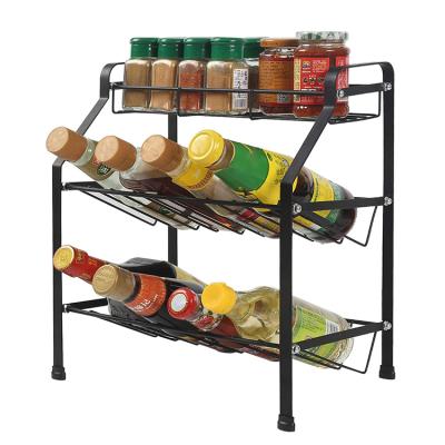 China Sturdy Countertop Kitchen Spice Rack Organizer 3 Tier Spice Rack China Structure Rack Organizer For Spice Can Sauce Jars Bottle for sale