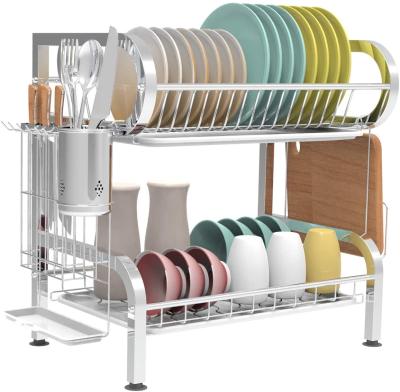 Cina Sturdy Structure Dish Drying Rack Stainless Steel 2-Tier Dish Rack Cutting Board Rack Dish Drainer for Kitchen Countertop Dish Drying Rack, Silver in vendita