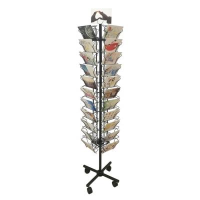 Κίνα Bookstores China Floor Manufacture Customized Revolving Greeting Card Rack 48 Pockets Metal Wire Magazine Rack For Bookstores And Gift Shops προς πώληση