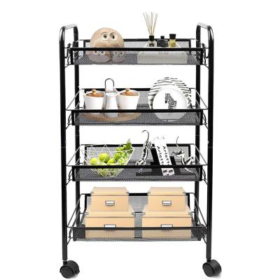 Cina Sturdy China 4 Tier Metal Rolling Structure Organizer Rack Storage Trolley Tower Stand Serving Trolley for Office Bathroom Kitchen in vendita