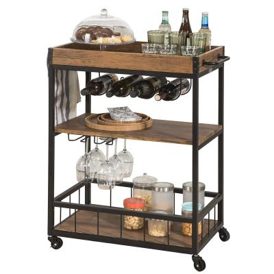 Cina Durable Bar Wine Serving Cart Home Mobile Kitchen Serving Cart Vintage Style Wood Metal Industrial Serving Cart in vendita