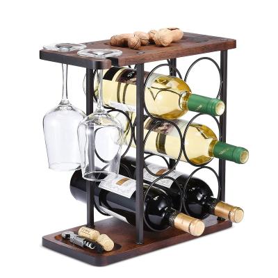 Κίνα Dining Customized Countertop Wine Rack With Glass Rack Wooden Wine Rack With Tray Perfect For Home Decor And Kitchen Storage Rack προς πώληση