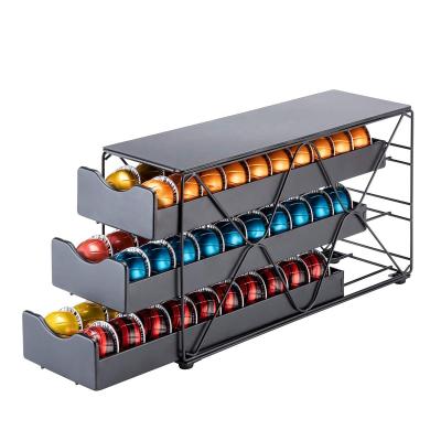 China Modern Design Countertop 3 Tier Coffee Pod Rack Multi-Tiered Drawer 60 Capacity Coffee Pods Display Stand Te koop