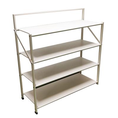 China Durable Metal 4-Tier Shoe Rack Folding Adjustable Flat or Oblique Shoe Organizer Holder Stand Shelves for Entryway Bedroom White for sale