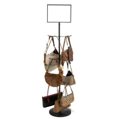 중국 China Wholesale Rotating Floor Standing Purse Holder For Bags Tote Bag Holder Rack Fixture Handbag Holder With Rotating Hooks And Sign Holder 판매용