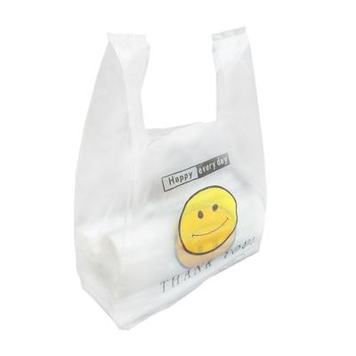 China Recyclable Hot Selling Transparent Smiley Face Vest Bag Supermarket Special Thank You Plastic Shopping Bag Fruit Packaging Bag for sale